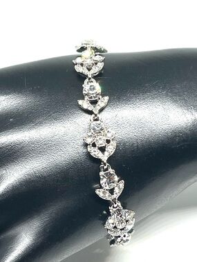 Givenchy Silver Crystal Floral Link Bracelet